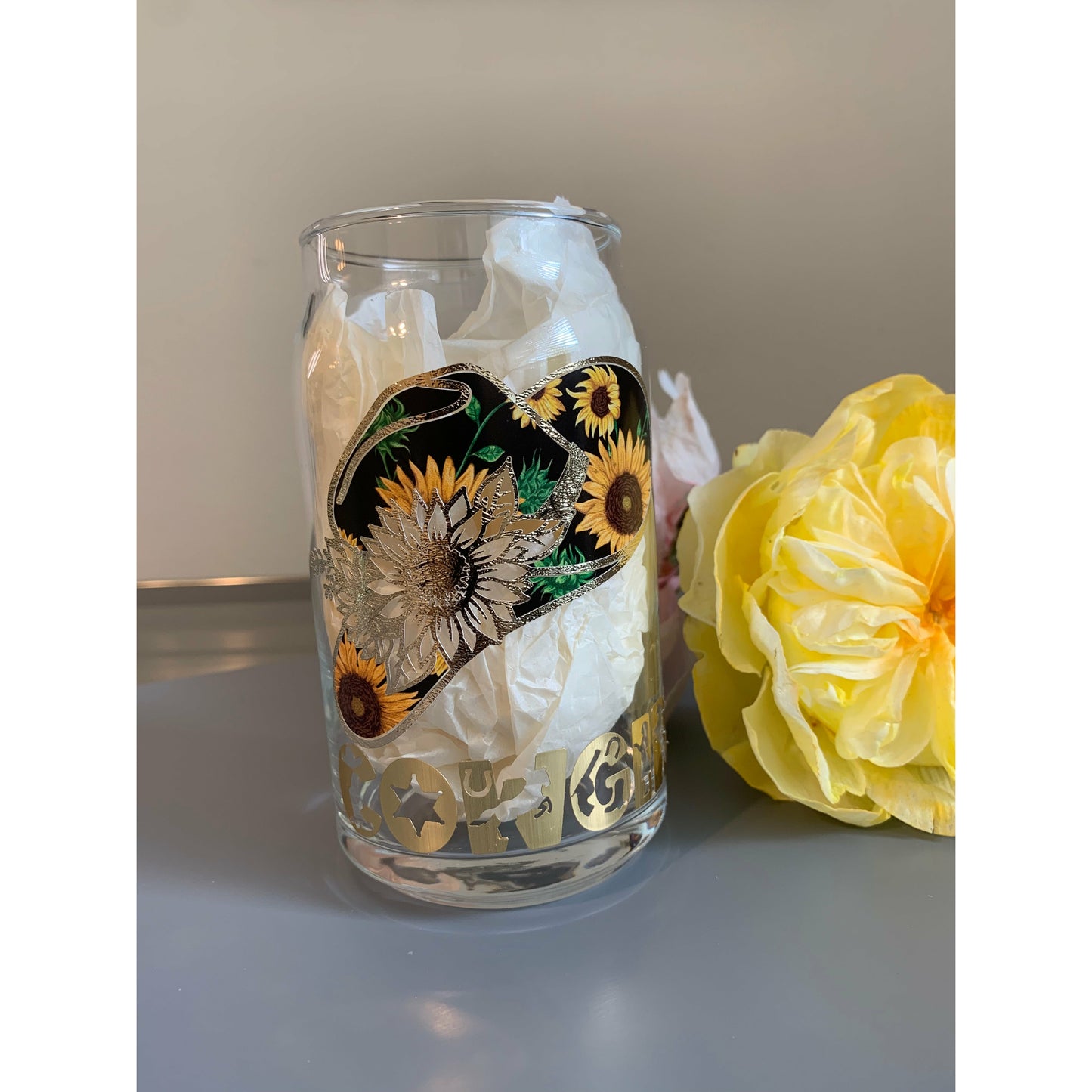 Cowgirl Hat Glass Cup (16oz)