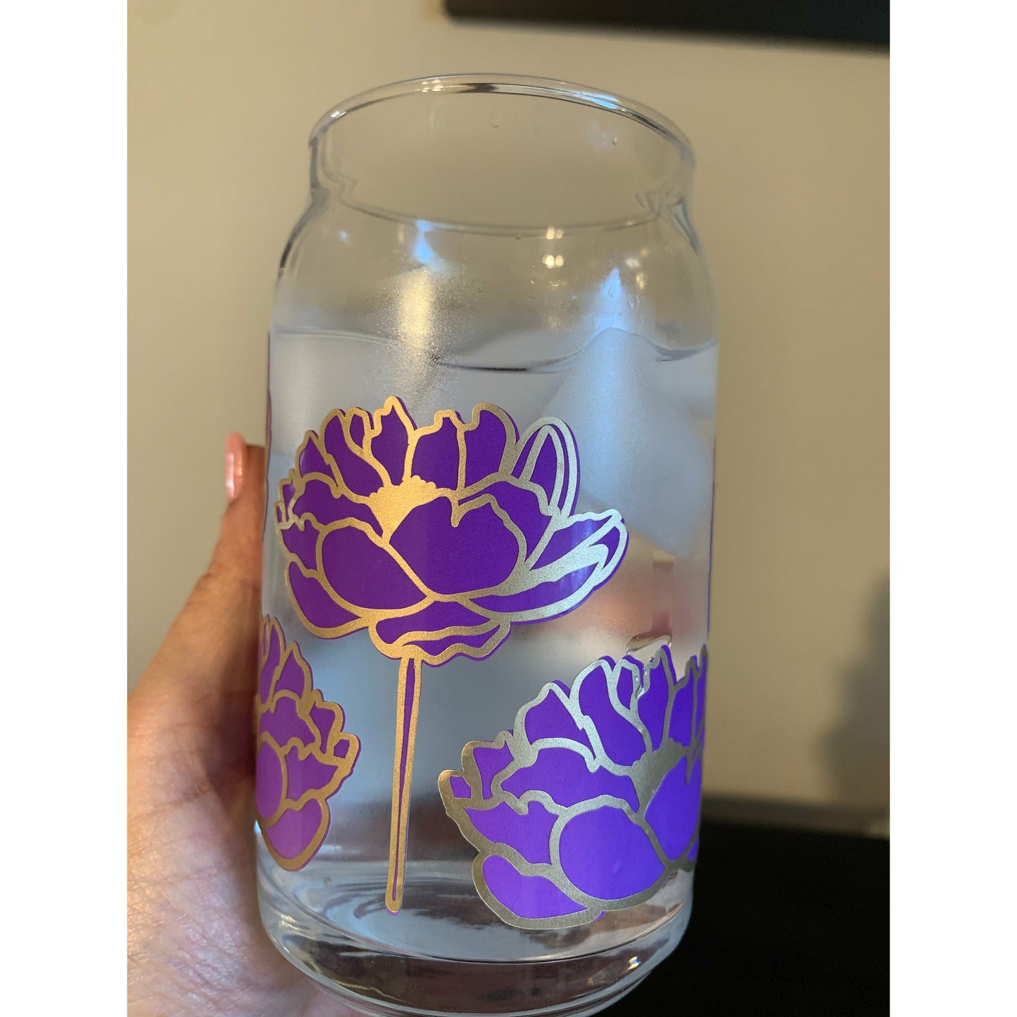 Peony Changing Purple Glass Cup (16oz)
