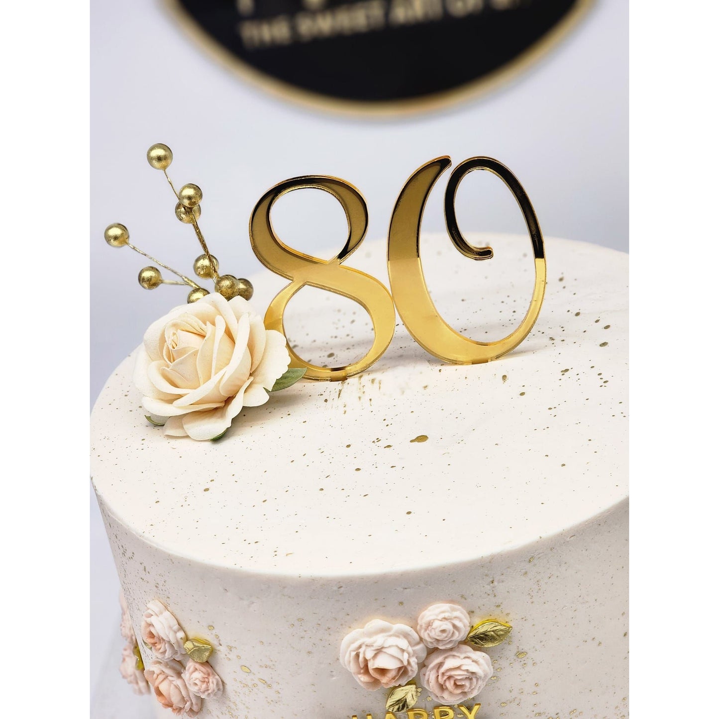 80 Years  Mirror Gold Acrylic Cake Topper – Elegant Birthday Celebration Decoration