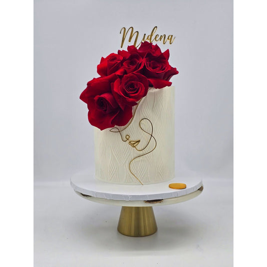 Silhouette Mirror Gold Acrylic Cake Topper – Modern Elegant Cake Decoration