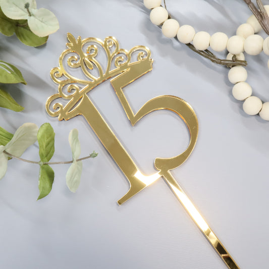 Mis Quince cake topper with a crown/15 years/ Happy Birthday