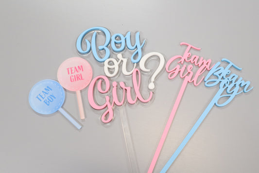 Gender Reveal /Boy or Girl /celebration/ He or She Acrylic Cake Topper topper set