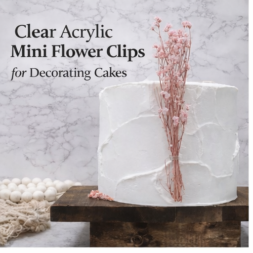 Mini Clear Acrylic Cake Flower Clips | Acrylic Floral Holder | Cake Decoration Clip | Dried Flower Cake Topper Support