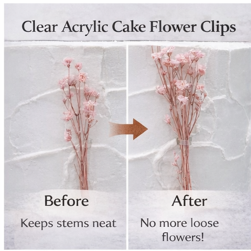 Mini Clear Acrylic Cake Flower Clips | Acrylic Floral Holder | Cake Decoration Clip | Dried Flower Cake Topper Support
