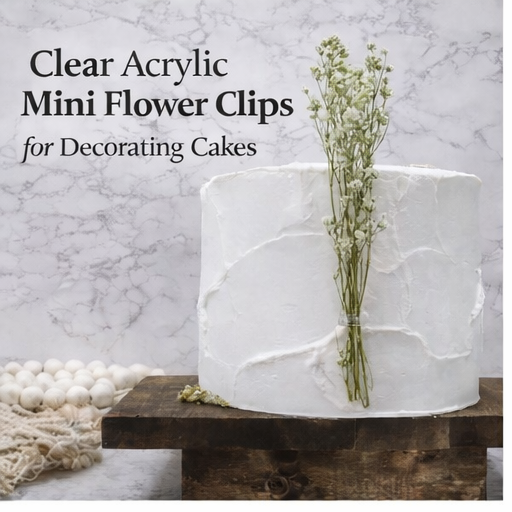 Mini Clear Acrylic Cake Flower Clips | Acrylic Floral Holder | Cake Decoration Clip | Dried Flower Cake Topper Support