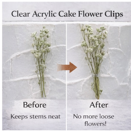 Mini Clear Acrylic Cake Flower Clips | Acrylic Floral Holder | Cake Decoration Clip | Dried Flower Cake Topper Support