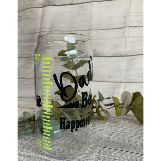 Dad's Happiness Level Glass Cup (20oz)