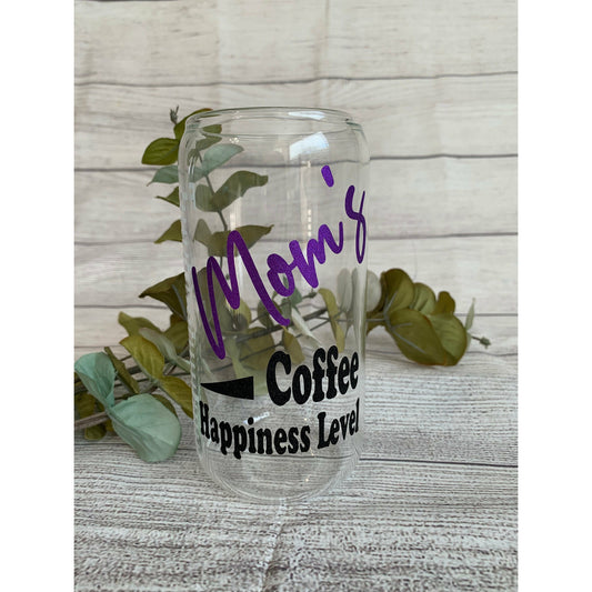 Mom's Level of Happiness Glass Cup (20oz)